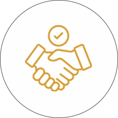 A yellow icon of two hands shaking in front of each other.